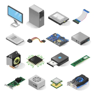 I componenti fisici del computer. Fonte: VikiVector / Getty Images