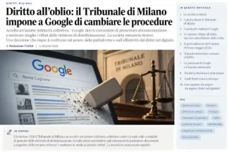 diritto all'oblio e Google
